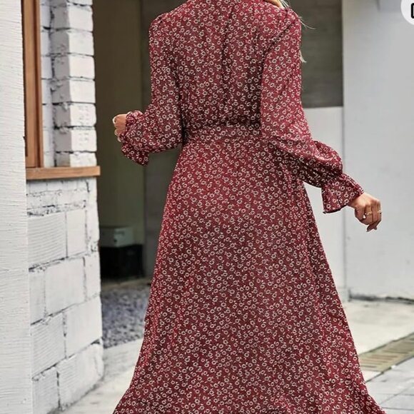 BTFBM WOMEN'S LONG SLEEVE WRAP MAXI DRESS W/BELT SZ LG NWOT - Picture 5 of 9